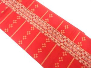 本場筑前博多　縞に麻の葉模様織り出し　袋帯